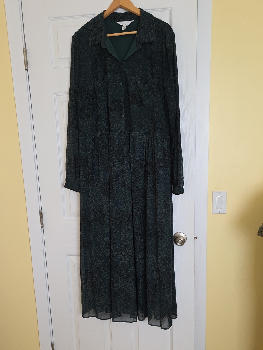 Addition Elle Dark Green Long-Sleeve Button Front Dress